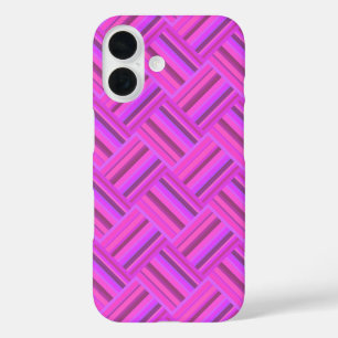 Roze strepen diagonaal weefpatroon iPhone 16 hoesje