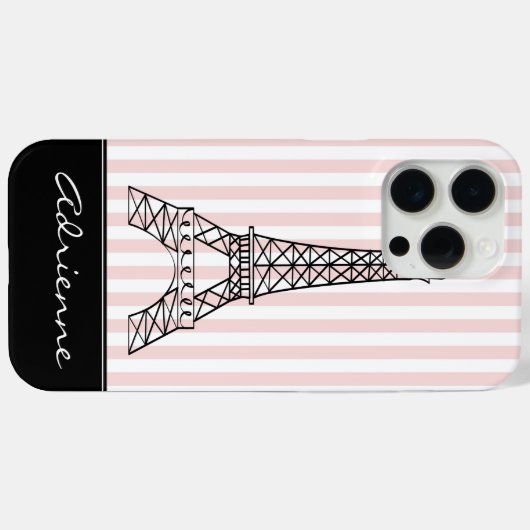 Roze strepen Eiffeltoren Case-Mate iPhone Case (Achterkant (horizontaal))