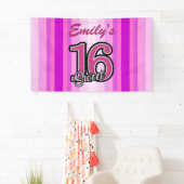 Roze strepen en glitter nummers spandoek (Insitu)