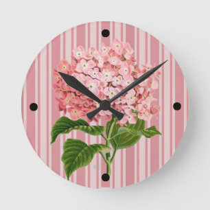 Roze strepen en Hortensia Ronde Klok