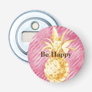 Roze Strepen Geel Goud Ananas Button Flesopener