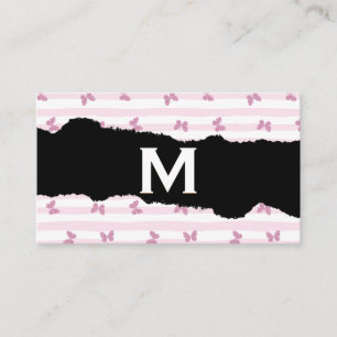 Roze strepen   Glitter Butterflies   Monogram Torn Visitekaartje