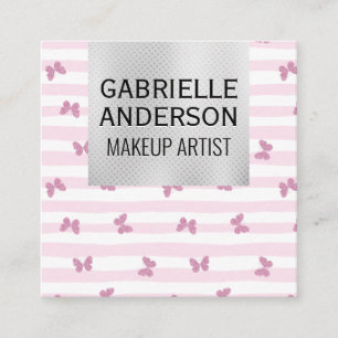 Roze strepen   Glitter Butterflies Vierkante Visitekaartje