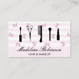 Roze Strepen Glitter Vlinders Make-up Gereedsc Visitekaartje