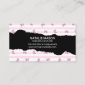 Roze Strepen | Glitter Vlinders | Monogram Gescheu Visitekaartje (Achterkant)
