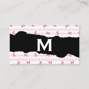 Roze Strepen Glitter Vlinders Monogram Gescheu Visitekaartje