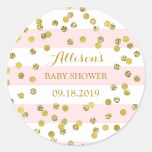 Roze Strepen Goud Confetti Baby shower Favor Tag