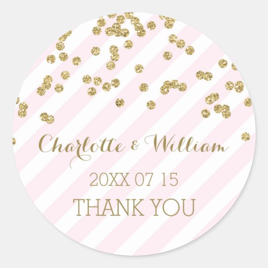 Roze Strepen Goud Confetti Bruiloft Favor Labels (Voorkant)
