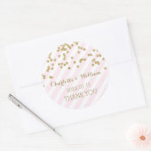 Roze Strepen Goud Confetti Bruiloft Favor Labels (Envelop)