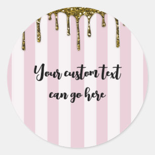 Roze Strepen Goud Nep Glitters Drip Suiker & Kruid Ronde Sticker