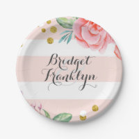 Roze Strepen Gouden Confetti Waterverf Bloemen