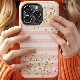 Roze Strepen Gouden Glitters Confetti Monogram