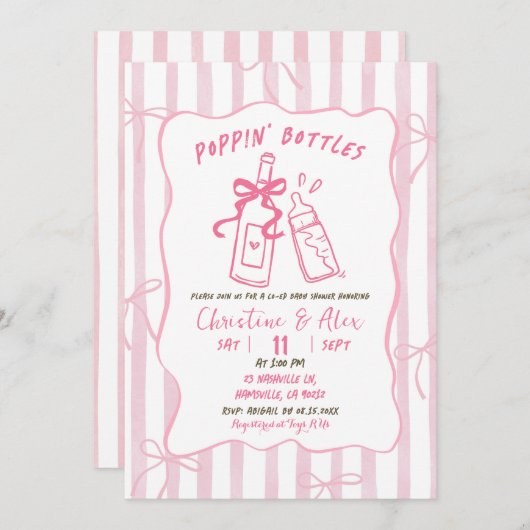 Roze Strepen Hand getrokken Poppin Flessen Baby sh Kaart (Voorkant / Achterkant)