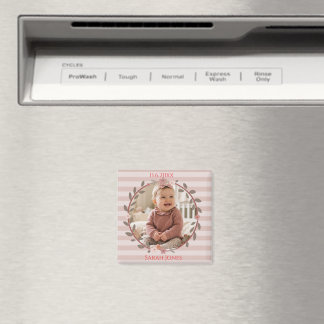 Roze Strepen Krans Baby Foto Magneet