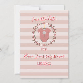 Roze Strepen Krans Baby Shower Save the Date Magnetische Uitnodiging