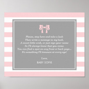 Roze strepen met Bow Baby shower Guest Book Poster