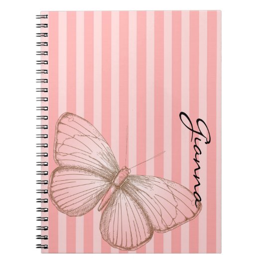 Roze strepen met vlinder notitieboek (Voorkant)