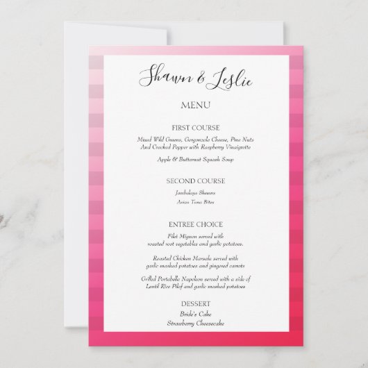 Roze Strepen Modern Trouwmenu Kaart (Voorkant)