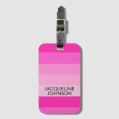 Roze Strepen Moderne & Vrouwelijke Monogramnaam Bagagelabel (Voorkant (verticaal))