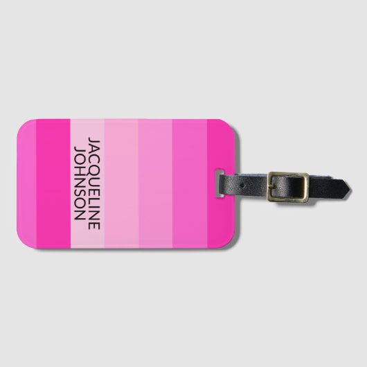 Roze Strepen Moderne & Vrouwelijke Monogramnaam Bagagelabel (Voorkant (horizontaal))