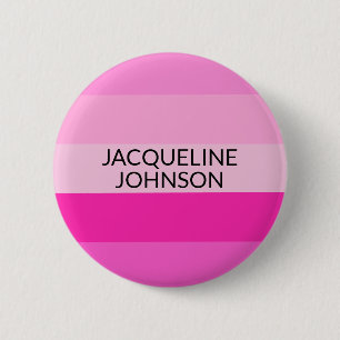 Roze Strepen Moderne & Vrouwelijke Monogramnaam Ronde Button 5,7 Cm