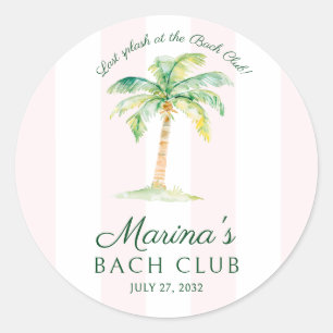 Roze Strepen Palm Beach Bach Club Bruidsfeest Ronde Sticker