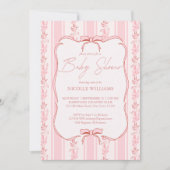 Roze strepen retro boog rand elegant baby shower kaart (Voorkant)