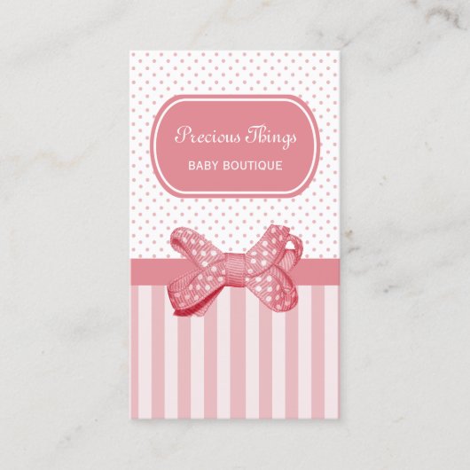 roze strepen Schattige Polka Dot Bow Boutique Visitekaartje (Voorkant)