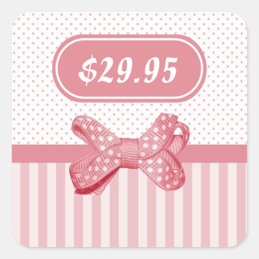  Roze Strepen Schattige Polka Dot Bow Prijs Label (Voorkant)