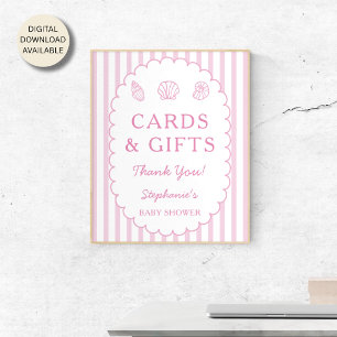Roze Strepen Shell Baby Shower Kaarten en Cadeaus Poster