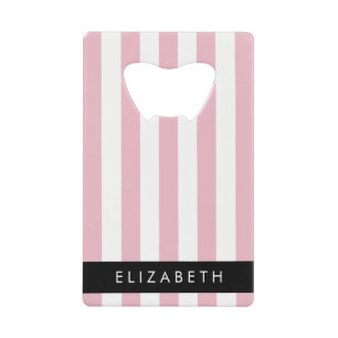 Roze strepen, streeppatroon, lijnen, Jouw naam Kredietkaart Flessenopener