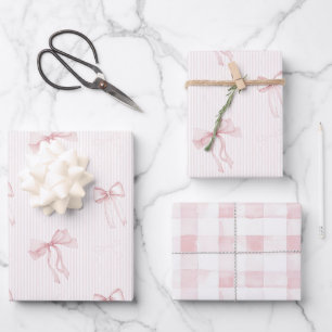 Roze Strepen Strikken Geruite Strepen Verjaardag Inpakpapier Vel