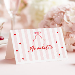 Roze Strepen Valentijnsdag Tafel Naamkaart Kaart