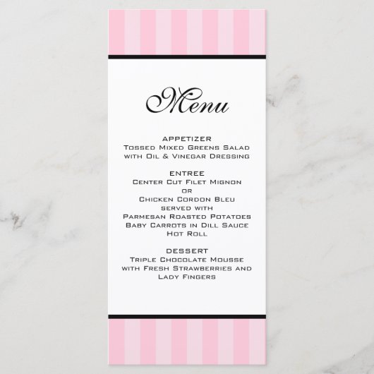 Roze Strepen Wedding Menu (Voorkant)