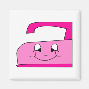 Roze strijkijzer Cartoon. Op wit. Magneet