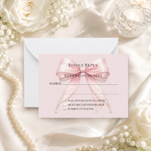 Roze strik antwoord RSVP Notitiekaartje