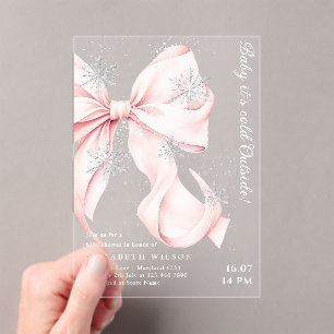 Roze Strik Baby Het Is Koud Buiten Baby Borrel Acryl Uitnodigingen