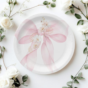 Roze strik Baby in Bloom Sakura Baby shower Papieren Bordje