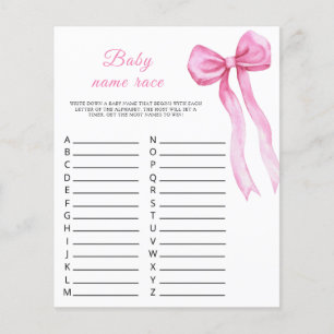 Roze strik baby shower - Baby naam race spel