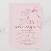 Roze Strik Baby Shower Blush Roze Kaart (Voorkant / Achterkant)