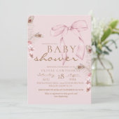Roze Strik Baby Shower Blush Roze Kaart (Staand voorkant)