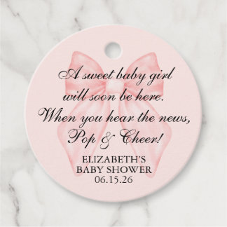 Roze Strik Baby Shower Coquette Champagne Bedankjes Labels