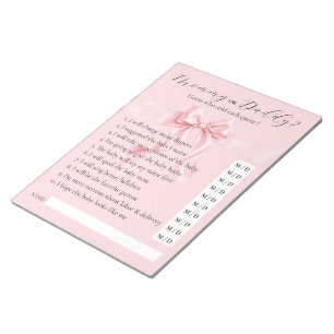 Roze strik baby shower SPEL: Mammie of Pappie Notitieblok