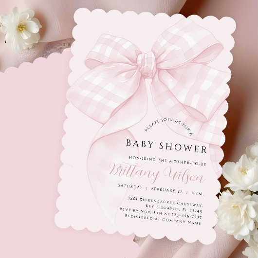 Roze strik Baby shower uitnodiging
