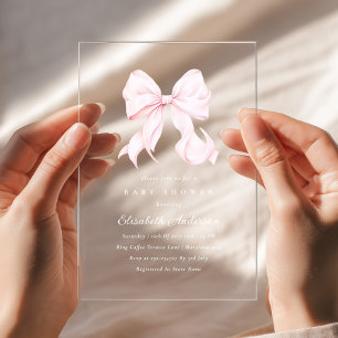 Roze Strik Baby Shower Uitnodiging Acryl Uitnodigingen