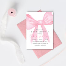 Roze Strik Baby Shower Uitnodiging - Bewerkbare Sj