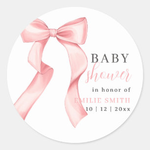 Roze Strik Baby Shower Uitnodiging, Roze Coquette Ronde Sticker