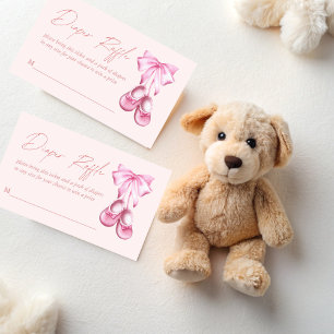Roze strik babyschoenen coquette luierloterij informatiekaartje