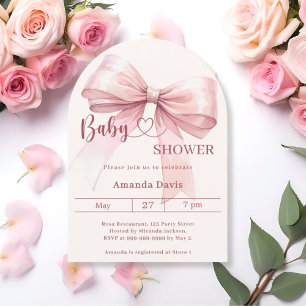 Roze strik beige crème meisje boog Baby Shower Kaart