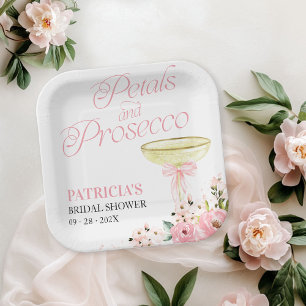 Roze Strik Bloem Blaadjes En Prosecco Bruidsdouche Papieren Bordje